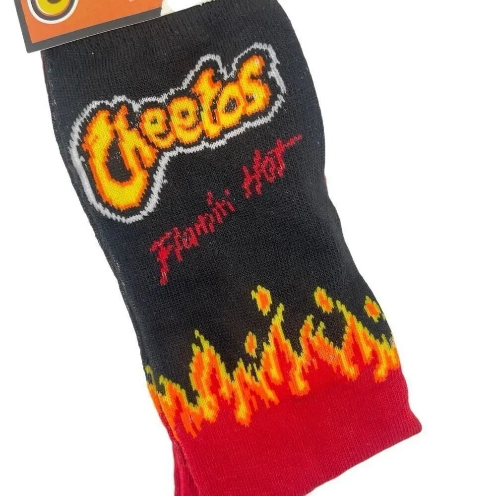 Cheetos Flamin Hot Crew Socks Red Black Graphic Novelty Unisex Men 6-12